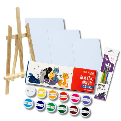 Детский набор для рисования с акриловыми красками, кистями и основой ROSA Kids