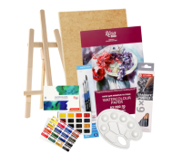 Художественный набор для рисования акварелью (кисти 3 шт, краски 16 цв, бумага А4, планшет 30х40 см, палитра, мольберт А4, карандаши 6 шт)