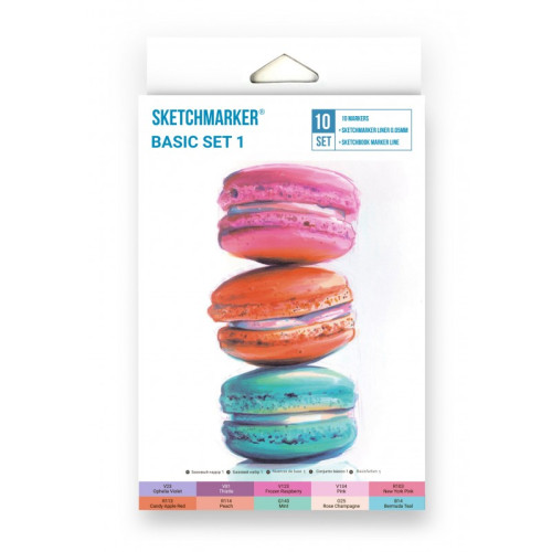 Маркери SketchMarker Basic 1 Базові кольори 1, 10 шт (лінер + скетчбук), SM-10BAS1