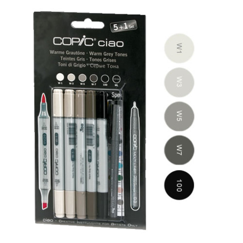 Набір маркерів Copic Ciao set 5+1, теплі сірі кольори + лайнер - 22075565
