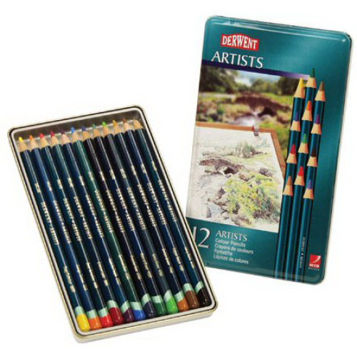 Набір кольорових олівців Derwent Artists 12 кольорів металева коробка