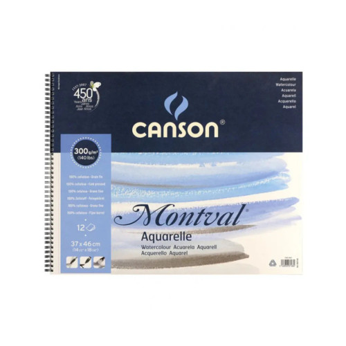 Альбом для акварели 12 листов Canson Montval 300 гр, 37х46 см на спирали