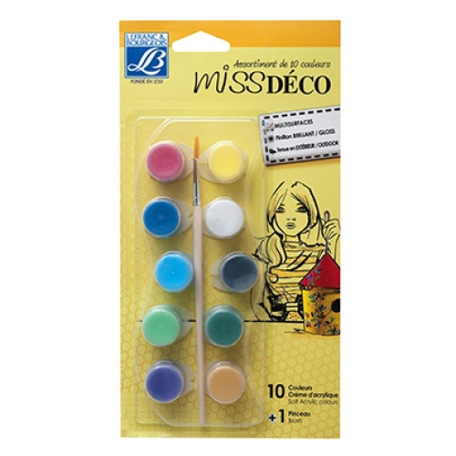 Набор акрила перламутрового, глянцевый Lefranc Miss Deco set Deco Gloss, 10шт + кисть