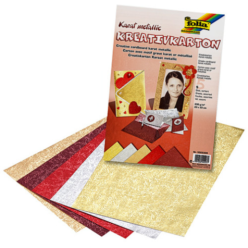 Дизайнерская бумага Folia, Creative Card Karat metallic 230 гр, 23x33 см (Ассорти, 5 л)