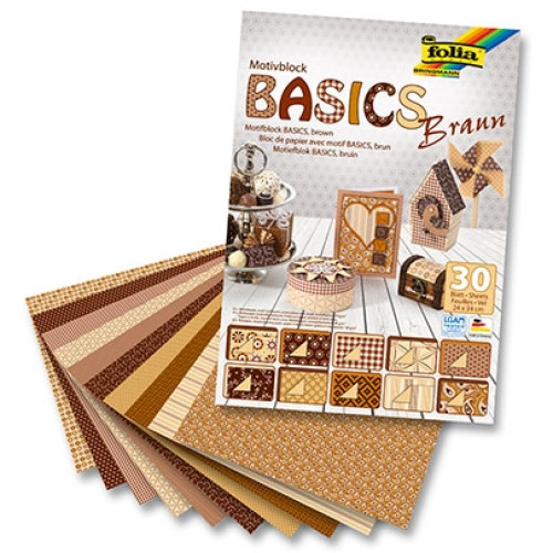 Набор дизайнерской бумаги Folia Design Pads Basics 80/130/270 гр, 24х34см, Brown Коричневый