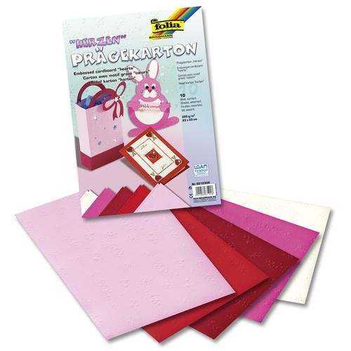 Набор дизайнерской бумаги Folia Texture Card embossed Heart Design 220 гр, 23x33 см Ассорти, 10 листов
