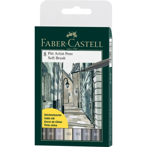 Набор лайнеров Faber-Castell PITT artist pen SB, 8 цветов - кисть 167808