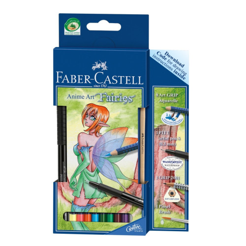 Олівці акварельні Faber-Castell, ART GRIP 8 кол + 3 шт КАЗКА картон уп 114482