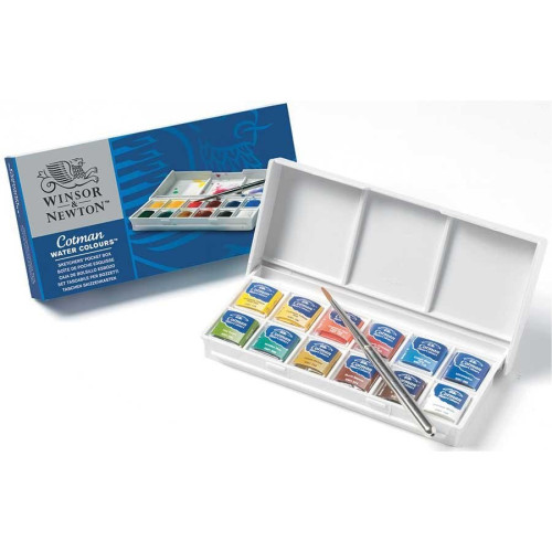 Акварельные краски Winsor & Newton, Cotman Sketchers Pocket Box 12 шт + кисть