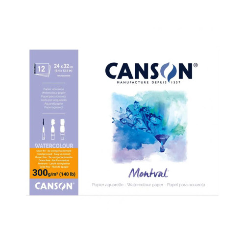 Папір для акварелі, блок Canson Montval 1-Bloc 300 гр, 24x32 см (12)