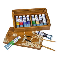Олійні фарби в наборі Wooden box Natura Fine Oil Set 10х20 мл + 2 пензлі