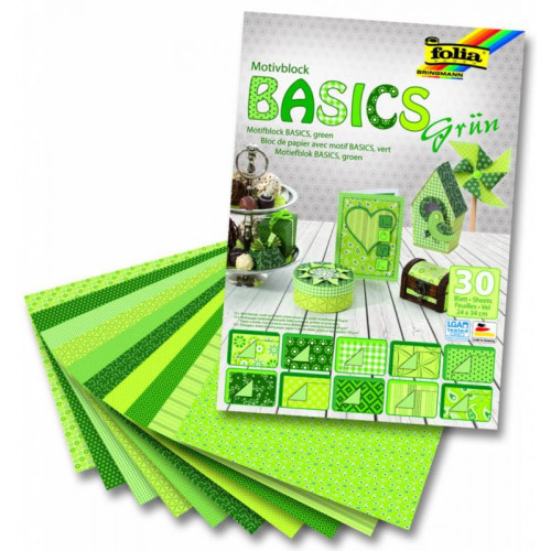 Набір паперу для орігамі Basics Зелений, 10*10см, 80г/м2, 50 аркушів, Folia
