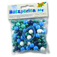 Набір дерев'яного бісеру Folia Wooden Beads, 60 гр, бірюзово-синій