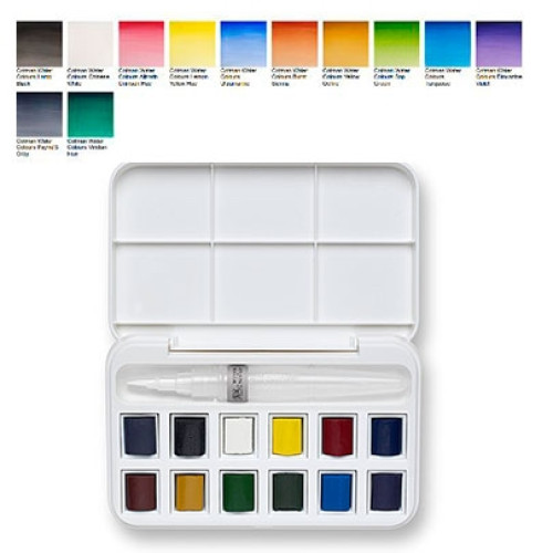 Набор акварельных красок Winsor Cotman Brash Pen Set, 12 шт+кисточка браш