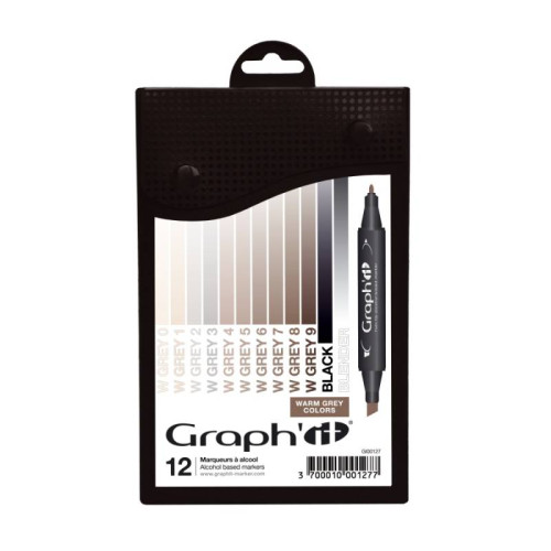 Набор двусторонних маркеров, Оттенки теплого серого, 12шт, Graphit GI00127