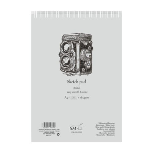 Альбом для эскизов на спирали AUTHENTIC (Bristol) А4, 185г/м2, 50л, белая гладкая бумага, SMILTAINIS