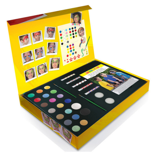 Краски для грима Snazaroo Gift box large, 20 цветов, 5 карандашей, 2 кисти, 2 спонжика