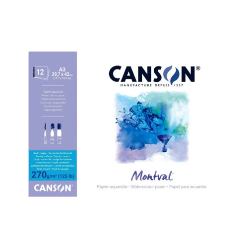 Canson альбом для акварелі, Montval 270 гр, A3, см (12 аркушів)