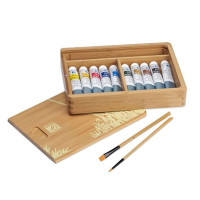 Набор красок акриловых Lefranc Fine Acrylic Set “Wooden box Natura” 10х20 мл + 2 кисти