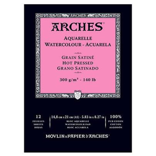 Альбом для акварели горячего прессования Arches Hot Pressed 300 гр, 14,8x21 см (12)