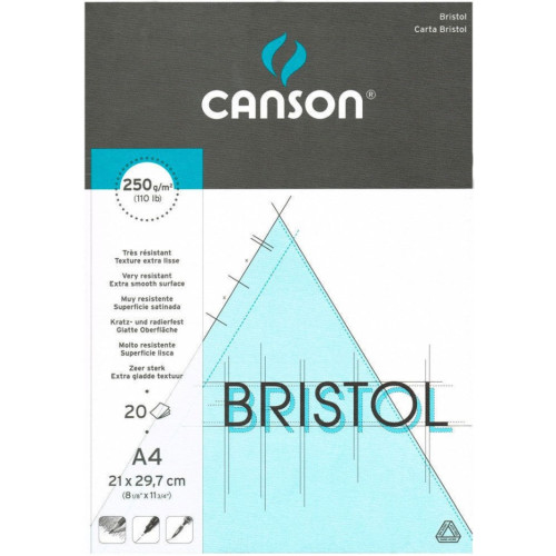 Альбом паперу для нарисів, блок Canson Bristol А4 21х29,7 см, 250 г/м2, 20 аркушів 0457-120