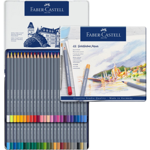 Акварельні олівці Faber-Castell Goldfaber Aqua 48 кольорів в металевій коробці, 114648