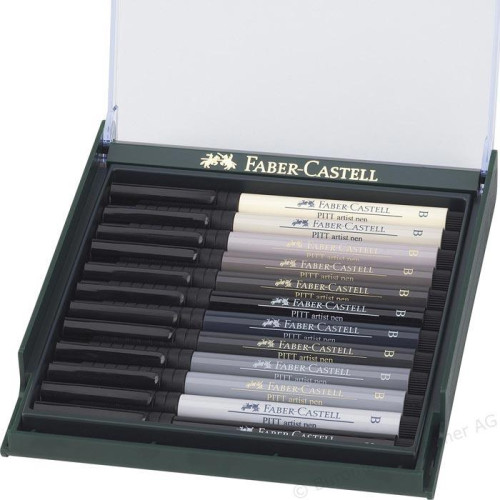 Ручка капілярна Faber-Castell PITT у наборі 12 шт сірі відтінки 267423