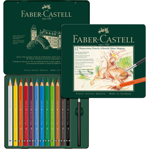 Акварельні олівці потовщені Faber-Castell Albrecht Дюрера MAGNUS 12 кольорів в металевій коробці, 116912