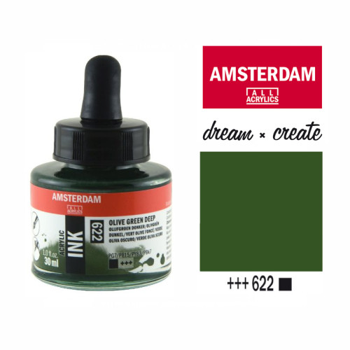 Туш акрилова AMSTERDAM INK (622) Оливковий зелений темний, 30 мл, Royal Talens