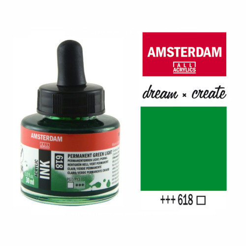 Туш акриловая AMSTERDAM INK (618) Перманентный зеленый светлый, 30 мл, Royal Talens