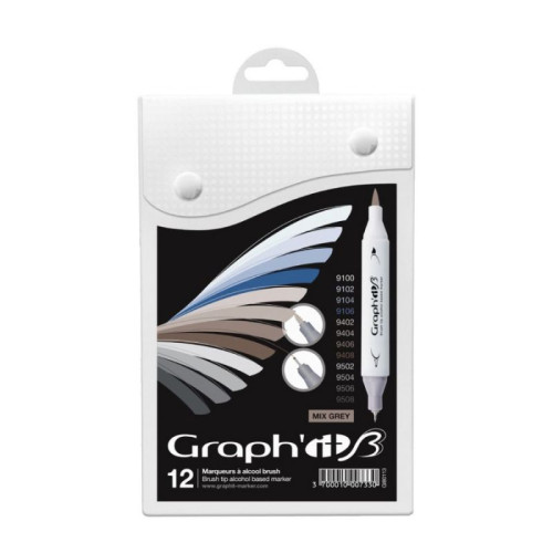 Маркеры Graphit в наборах Brush Mix greys 12 шт арт GI80113 арт GI80113