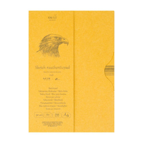 Склейка для эскиза в папке AUTHENTIC (Kraft) А4 90 г/м2 60 л коричневый цвет, SMILTAINIS