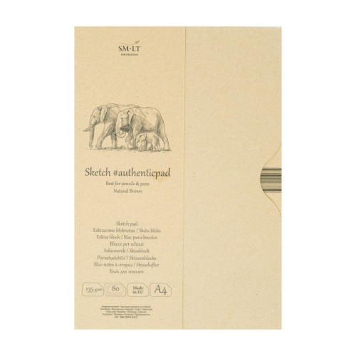 Склейка для ескізів у папці AUTHENTIC А4, 135 г/м2 80 л коричневий папір, SMILTAINIS