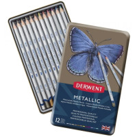 Набор водорастворимых карандашей Metallic 12 шт в металле Derwent