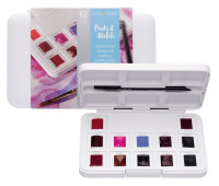 Набір акварельних фарб, VAN GOGH, Pocket box PINKS VIOLETS, 12 кювет+пензель, пластик, Royal Talens