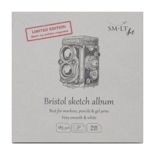 Альбом для эскизов AUTHENTIC (Bristol) Layflat 14,8х14,8 см 185 г/м2 32 л белая гладкая бумага SMILTAINIS