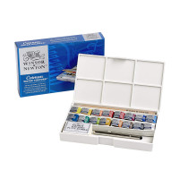 Акварельные краски Winsor Newton Half Pan 16 шт + кисть 0390060 Акварельные краски Winsor Newton Half Pan 16 шт + кисть 0390060