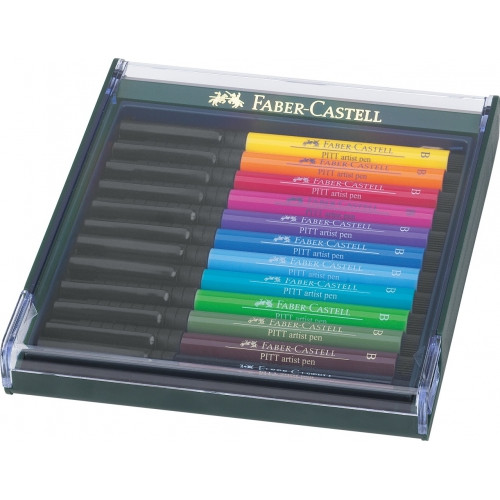 Капиллярная ручка-кисточка Faber Castell PITT в наборе 12 шт основные яркие цвета 267421
