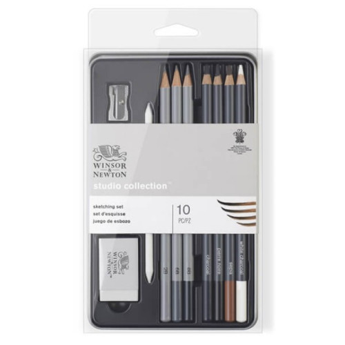 Набор для рисунка и скетчинга Winsor Sketching pensil tin, 10 шт (B,2,3,4,5,6,HB,H,2,3,4,F) 490010