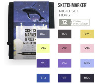 Маркери набір SketchMarker Brush Ніч 12 шт, SMB-12NIGHT