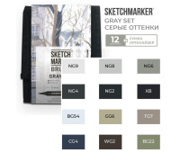 Маркеры набор SketchMarker Brush Серые тона 12 шт, SMB-12GRAY