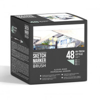 Комплект маркерів SketchMarker Brush Hi Tex Style - Хай тек 48 шт. (В пластик. Кейсі), SMB-48HITEX