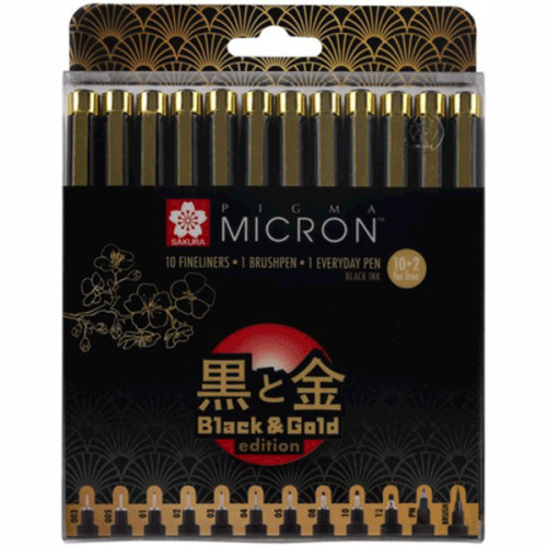 Лінери PIGMA Micron Black&Gold у наборі 12 шт чорний колір