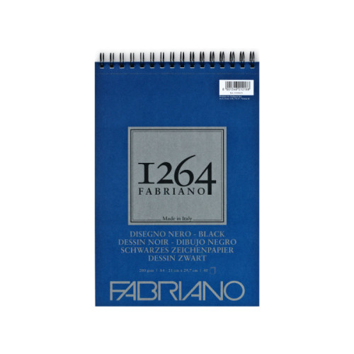 Альбом для рисунка на спирали 1264 А4 200 г/м2 40 л черные листы Fabriano