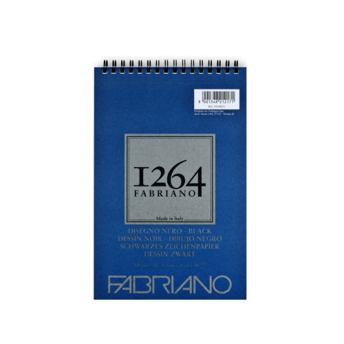 Альбом для малюнка на спіралі 1264 А5 200 г/м2 40 л чорні листи Fabriano