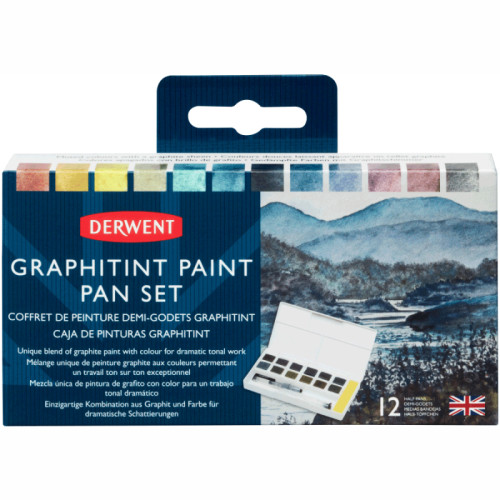 Набор Graphitint Paint Pan, 12 цветов + кисть с резервуаром, Derwent 2305790