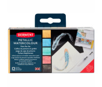 Набор Metallic Paint Pan, 12 цветов+кисть с резервуаром, Derwent