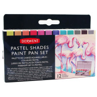 Набір Pastel Shades Paint Pan, 12 кольорів+Пензель з резервуаром, Derwent
