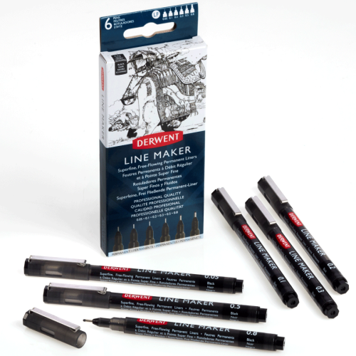Набор линеров Line Maker Black, 6шт, черные, Derwent