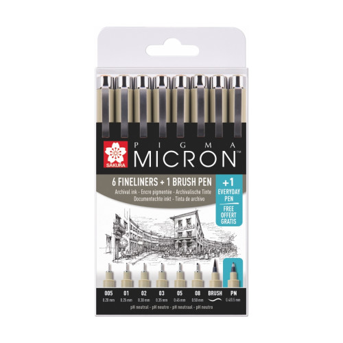 Набір лінерів PIGMA MICRON 6шт, 1 лінер-пензель Pigma Brush + PIGMA Micron PN В ПОДАРУНОК, Sakura